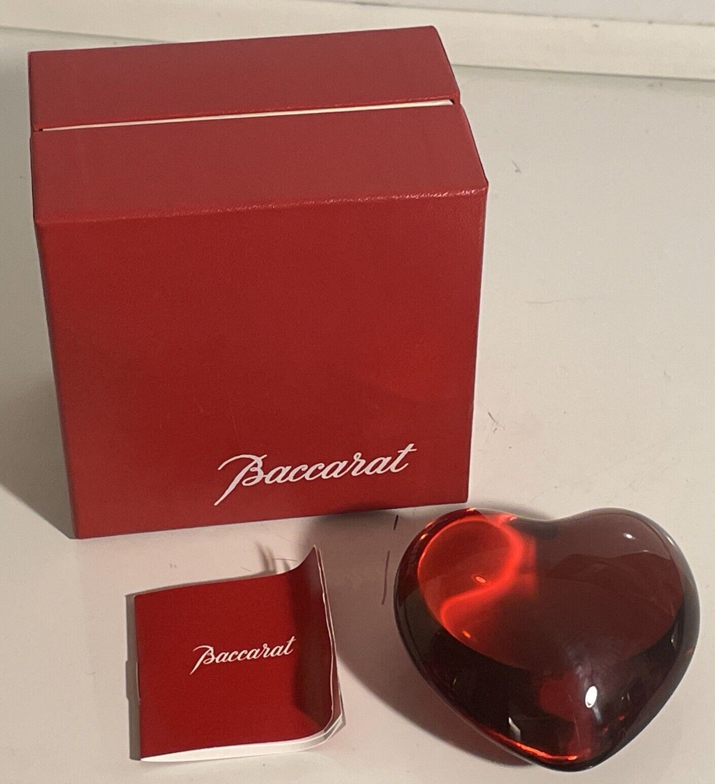 Baccarat Crystal Red Puffed Heart Paperweight Signed In Original Box