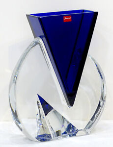 BACCARAT Crystal COBALT BLUE Mid-Century Modern VECTEUR Art Glass VASE SCULPTURE