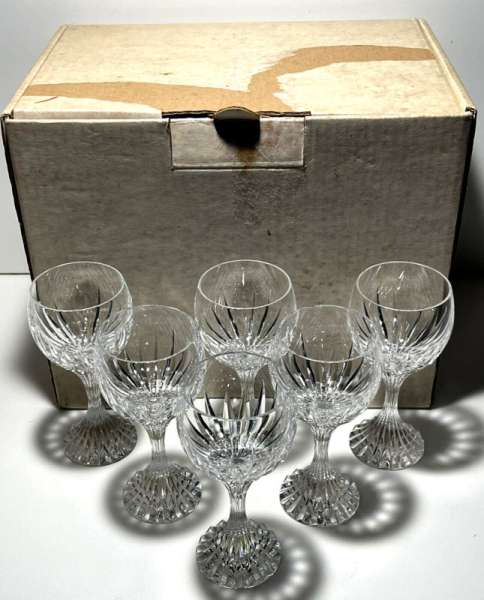 BACCARAT MASSENA (6) CRYSTAL BORDEAUX WINE GLASSES 5 7/8" #4 - IN BOX