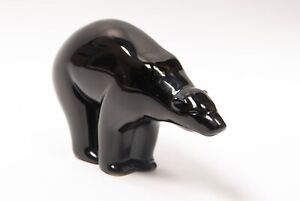 BACCARAT CRYSTAL BLACK GLASS POLAR BEAR FIGURINE  SIGNED,  EXCELLENT CONDITION