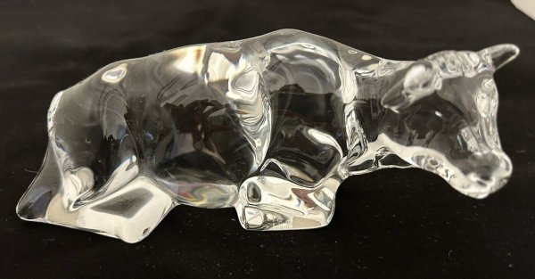 BACCARAT FRANCE CRYSTAL VINTAGE NATIVITY Ox/Cow Figurine , Signed Mint RARE