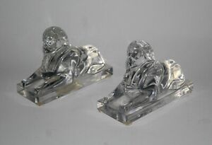 BACCARAT Signed Crystal France ? Set of 2 ? Clear Egyptian SPHYNX Paperweight