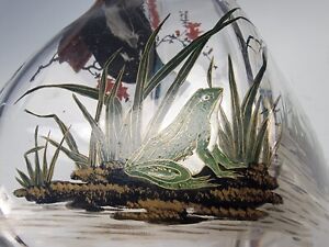 Antique Emile Galle for Baccarat Japonisme Hand Painted Frogs Art Glass Vase