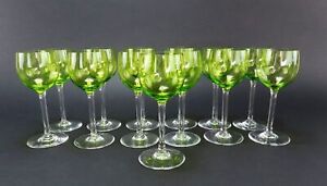 Rare Set 13 Baccarat Chartreuse Yellow Green Rhine Wine Stem Glasses