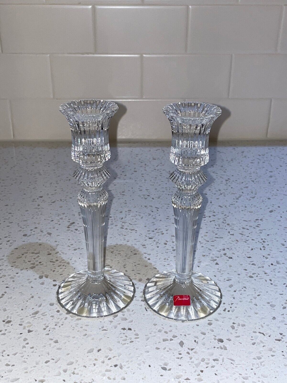 $660 Baccarat Mille Nuits Candlesticks Set 2 New and Never Used Signed Mathias
