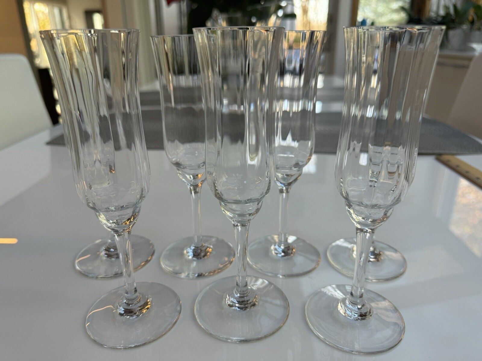 Set of SEVEN Baccarat Capri (Optic) Champagne Flutes / Glasses FREE SHIPPING