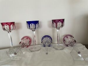 6 Vintage BACCARAT MALMAISON CRYSTAL 7 3/8" RHINE WINE GOBLETS - 3 colors