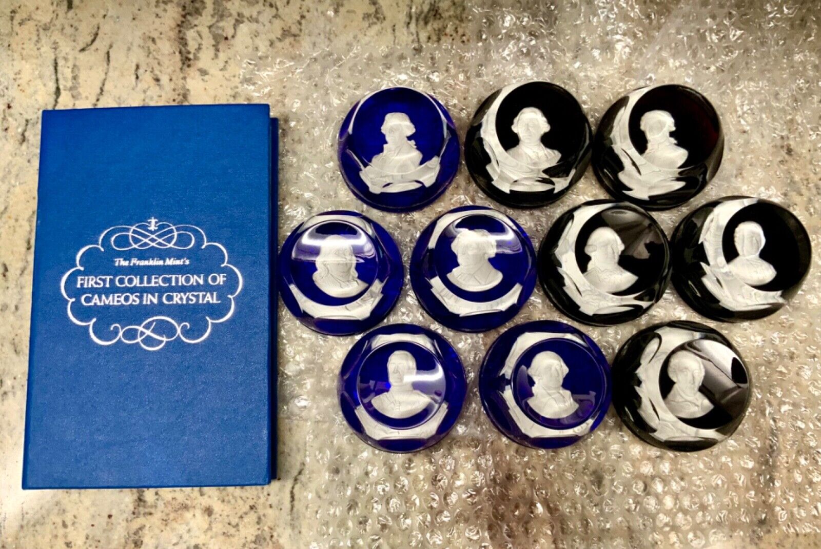 Franklin Mint Baccarat Crystal Cameo Paperweights First Collection 10 piece set