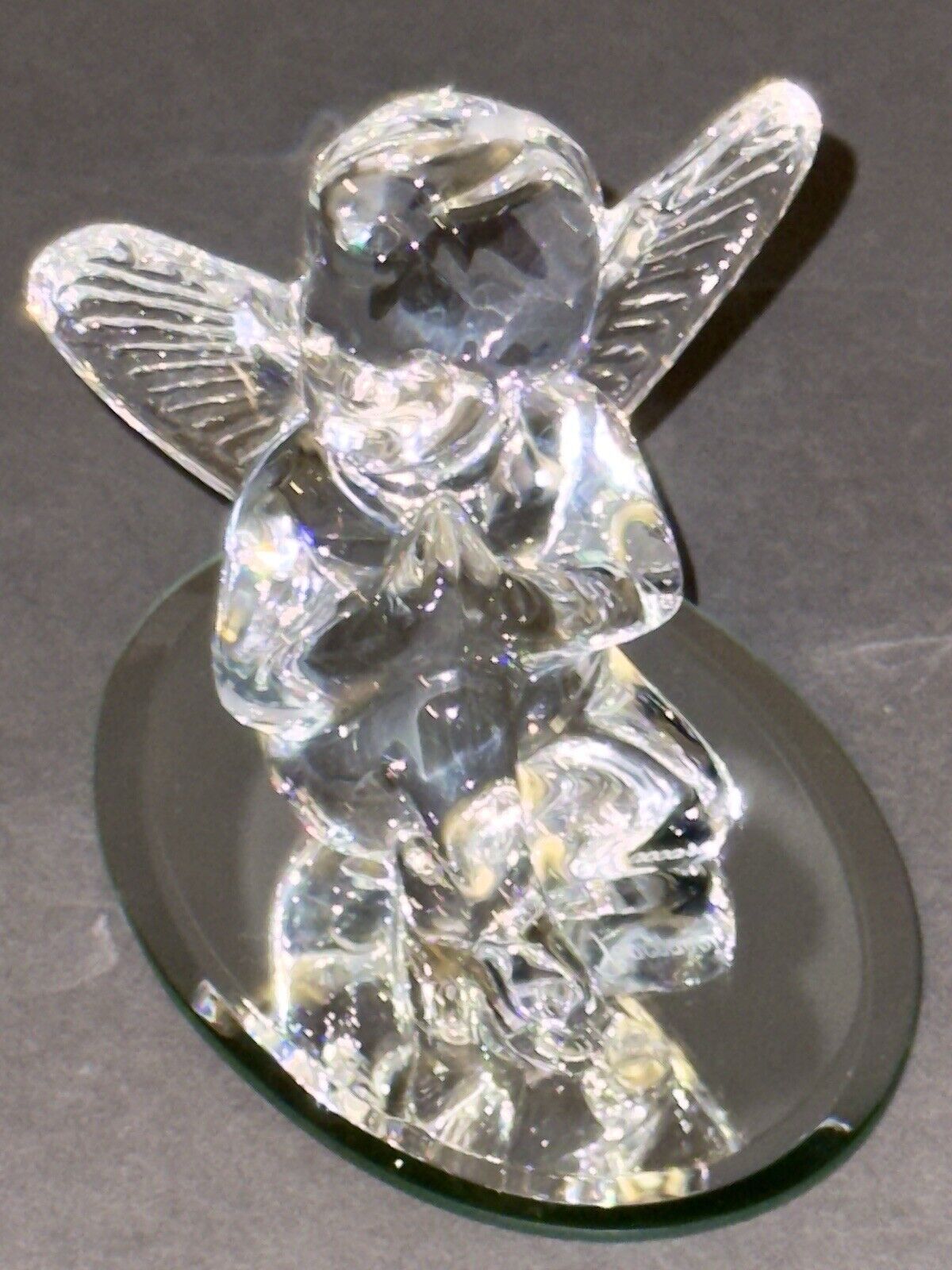 Stunning Vintage Baccarat Crystal France Clear Art Glass Praying Cherub Angel
