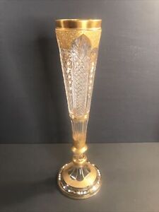 Antique crystal vase/Raised gold/Applied flowers Baccarat Moser Europe C.1900