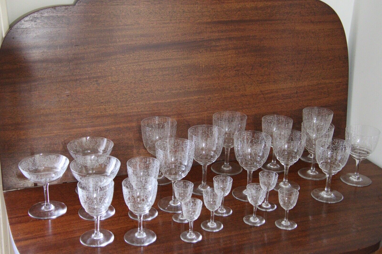 VINTAGE Etched Baccarat Lulli 24 (30) piece set of Art Deco crystal stemware