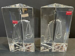 Rare Pair Baccarat Crystal Scales Of “Justice” Bookends MINT Condition In Boxes
