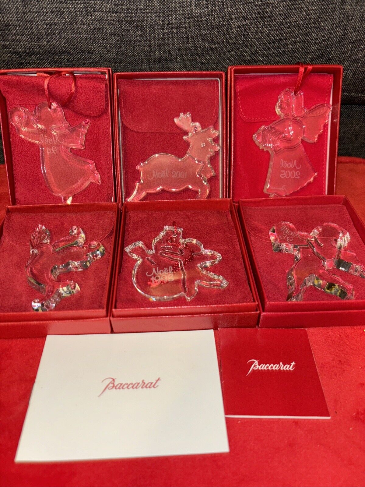 Lot Of 6 Baccarat Christmas Ornaments With Boxes