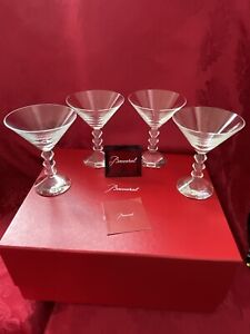 NIB FLAWLESS Stunning BACCARAT France Four VEGA Crystal MARTINI COCKTAIL Glasses