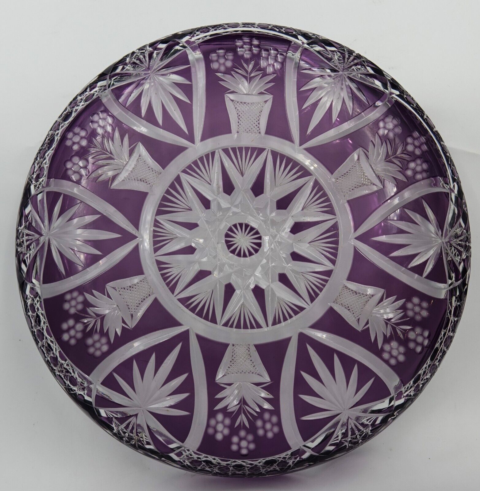 Wonderful French Baccarat Crystal Centerpiece Tray Purple Cut to Clear ca 1900