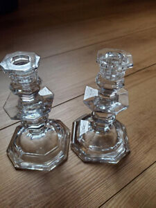 Baccarat Regence Crystal Pair Set of 2 Single Light Candlesticks 7.5" Tall EUC