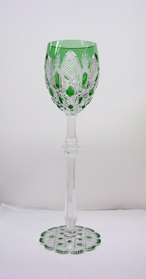 Signed Baccarat Green Overlay Cut To Clear Tsar Czar Wine Glass Goblet