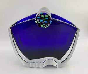 Baccarat Oceanie Cobalt Kaleidoscope Top Flower Vase Both Pieces France