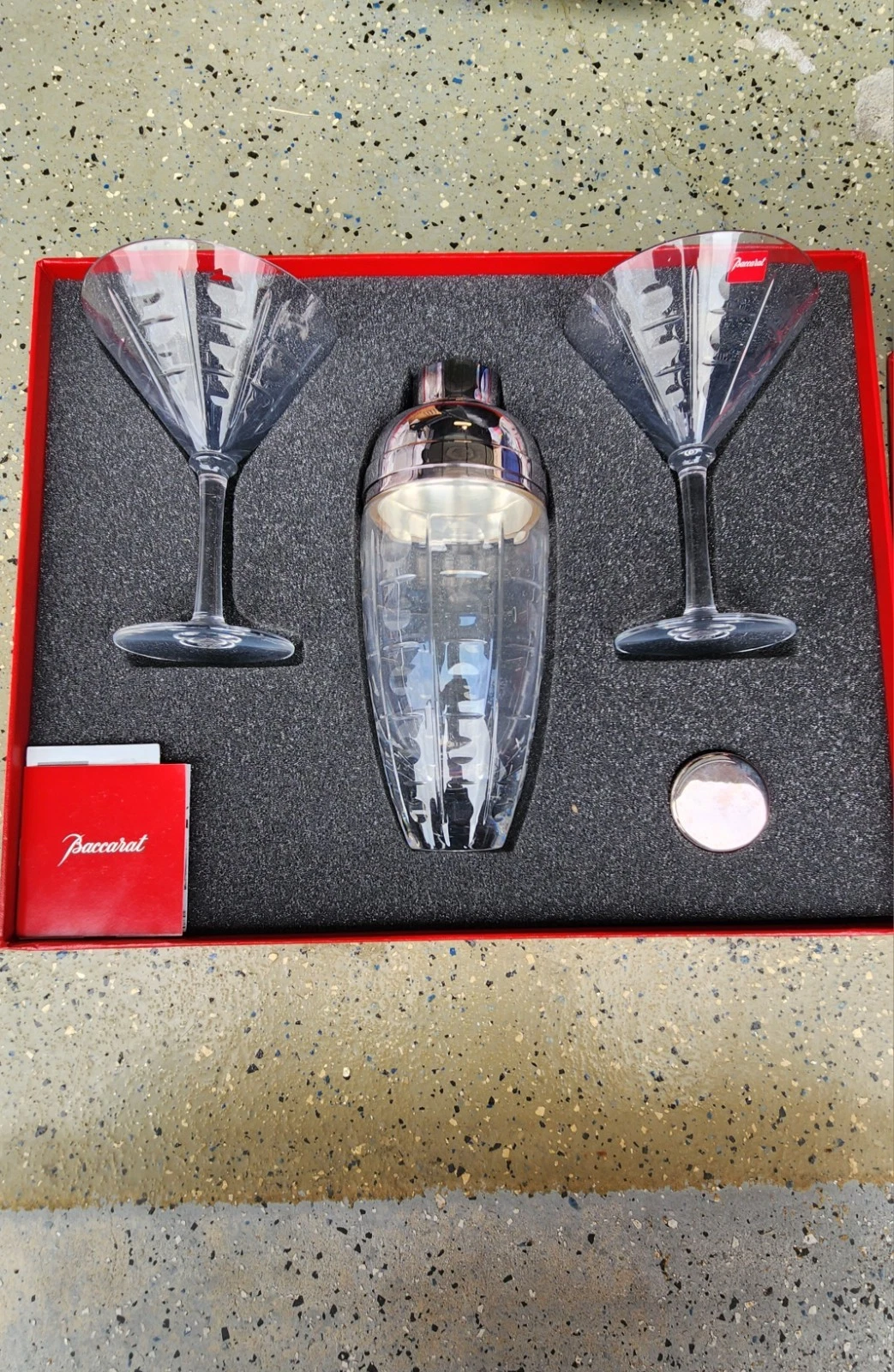 Baccarat French Crystal Equinox Martini Shaker And 2 Equinox Martini Glasses
