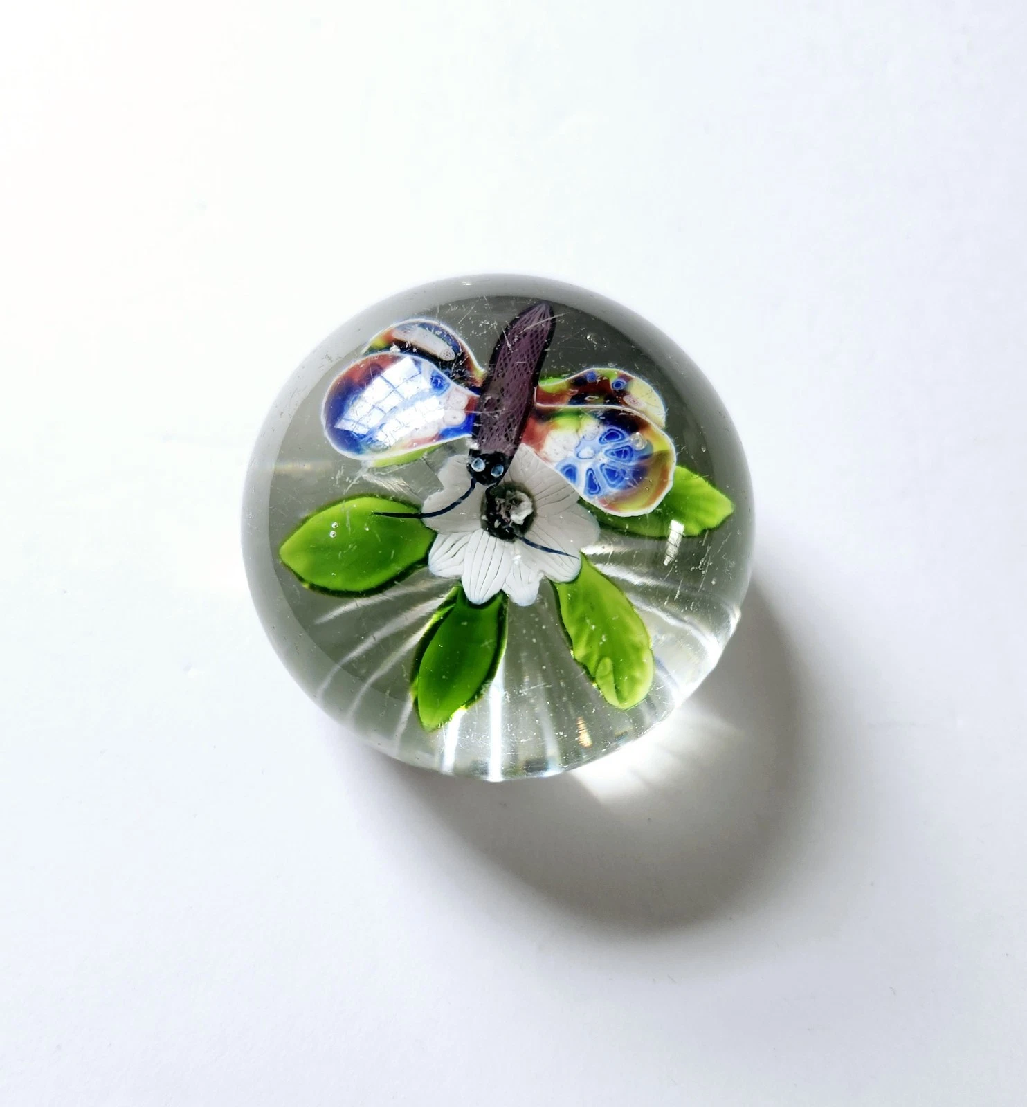 Vintage Baccarat Style Butterfly Over Flower Paperweight - Selling As Is