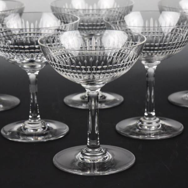 Set of 6 Baccarat Crystal Nancy Tall Champagne Sherbet Glasses 4 1/2"