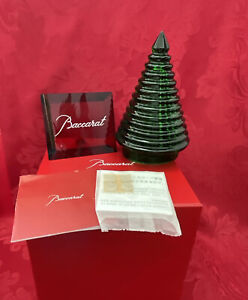 NIB FLAWLESS Stunning BACCARAT France Glass Green EYE Crystal CHRISTMAS FIR TREE