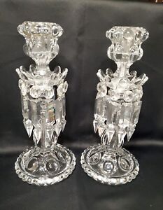 STUNNING BACCARAT CRYSTAL 2 Single Light Medallion Candlesticks Bobeche c1920's