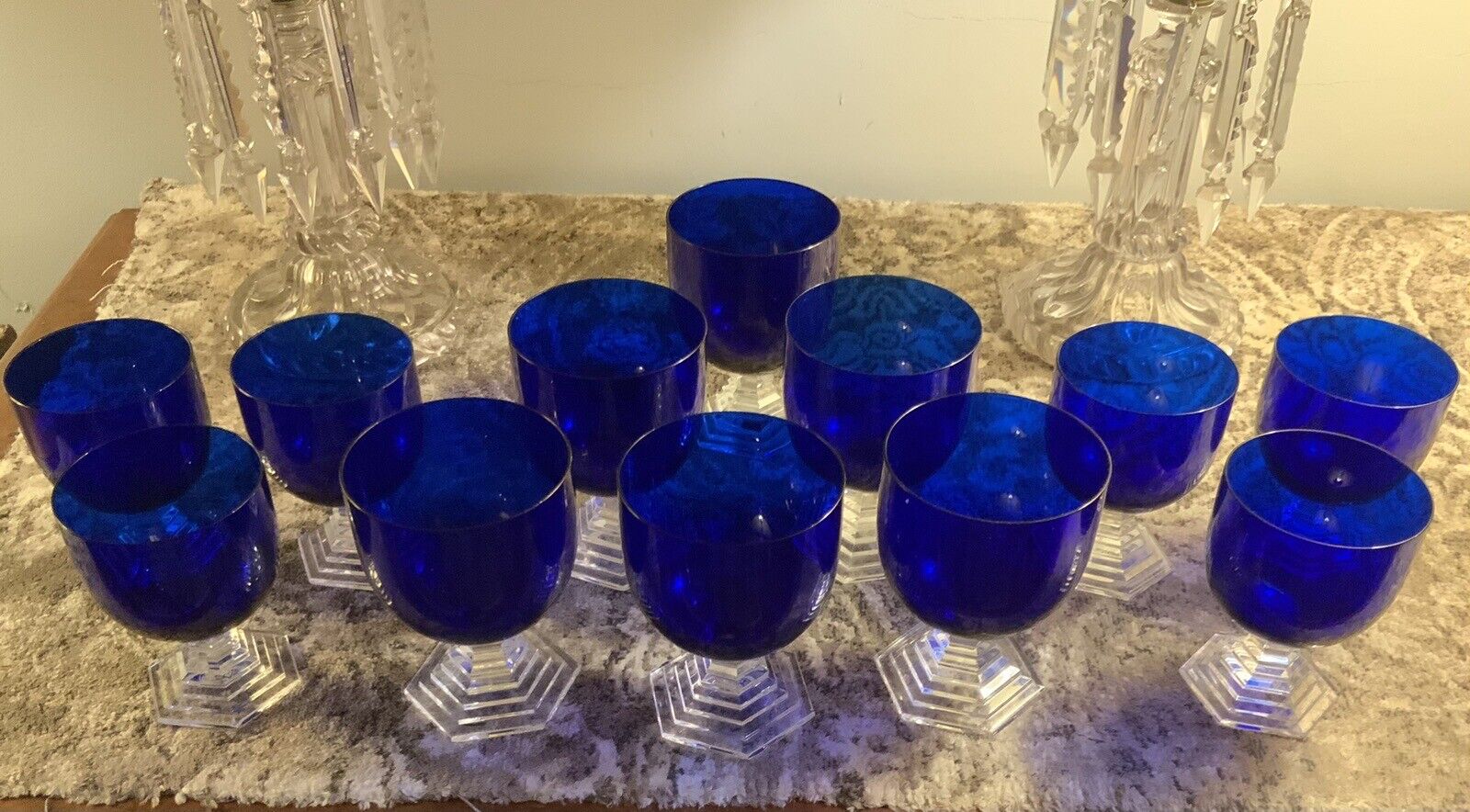 Baccarat Cobalt Blue Goblets. Orsay Model. Vintage. 12 Pieces. 6 Water, 6 Wine.