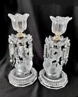 2 ANTIQUE BACCARAT? CRYSTAL FROSTED DOLPHIN KOI FISH CANDLE HOLDERS w/ PRISMS