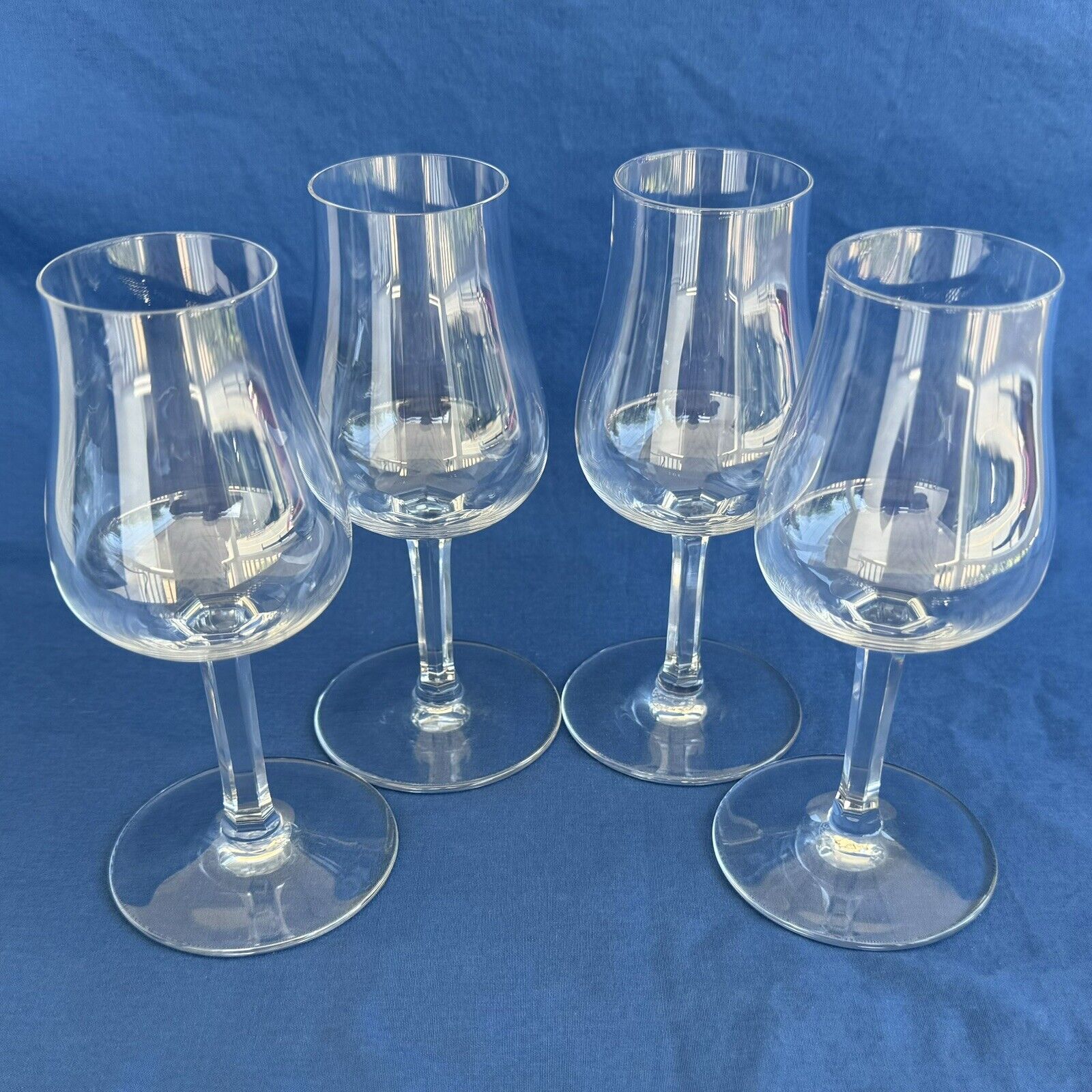 Set 4 Baccarat Crystal 5 3/4" Cognac Brandy Tulip Glasses 6-Sided Cut Stem MINT