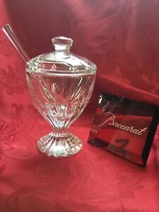 FLAWLESS Stunning BACCARAT France Crystal MASSENA Jam Mustard DISH JAR LID SPOON