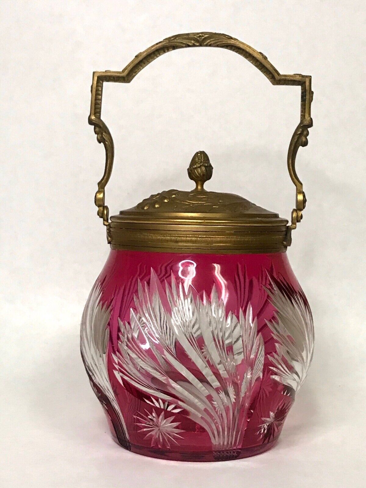 Baccarat French Glass Pink Crystal Overlay Cut To Clear Conde Biscuit/cookie Jar