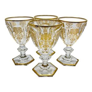 Baccarat Water Goblet Empire Harcourt Tall Gold Etched 6 3/8 4Pc