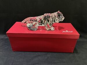 Large Baccarat France Crystal Bengal Tiger Sculpture Figurine 10 1/2" w/ Box