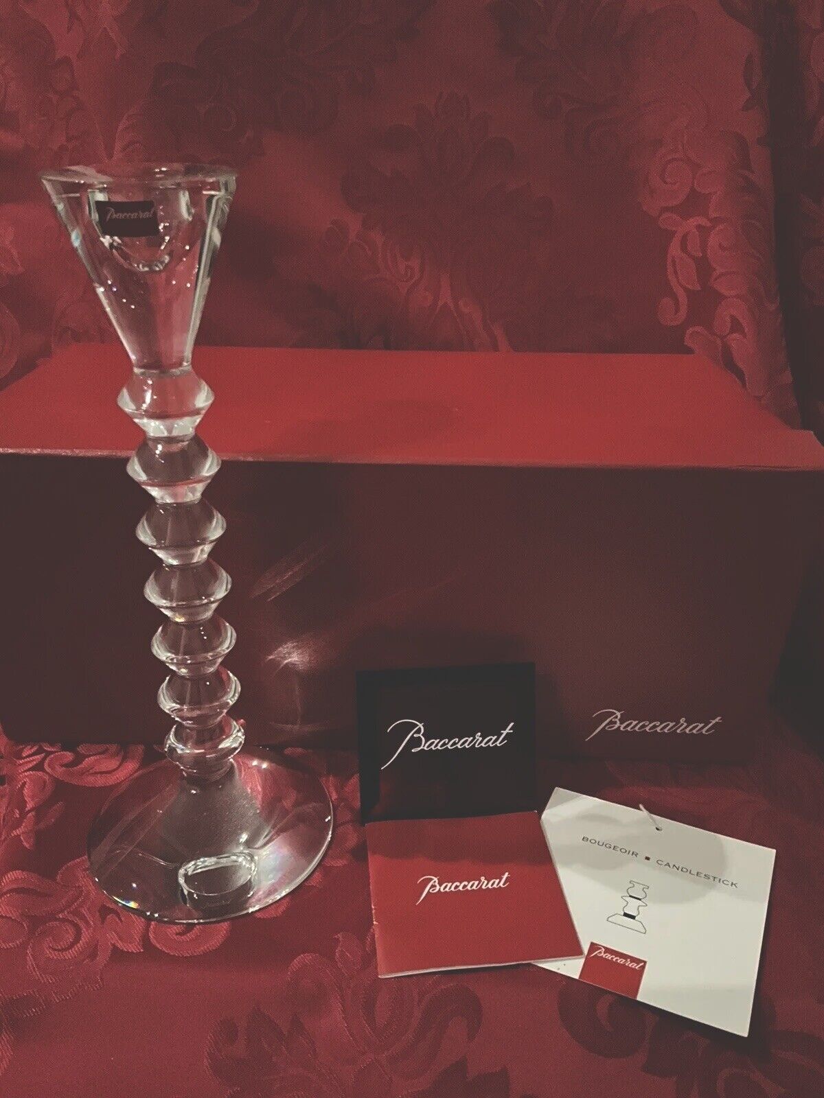 NIB FLAWLESS Unique BACCARAT France 10.5” VEGA Crystal CANDLESTICK CANDLE HOLDER
