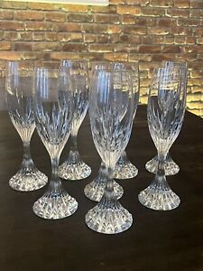 Set of 8 Baccarat Massena Crystal Champagne Wine Flutes Signed stemware glasses