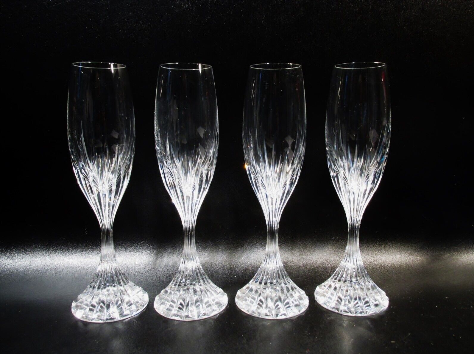 Baccarat Crystal France Massena 4 - 8.5” Champagne Flutes Glasses