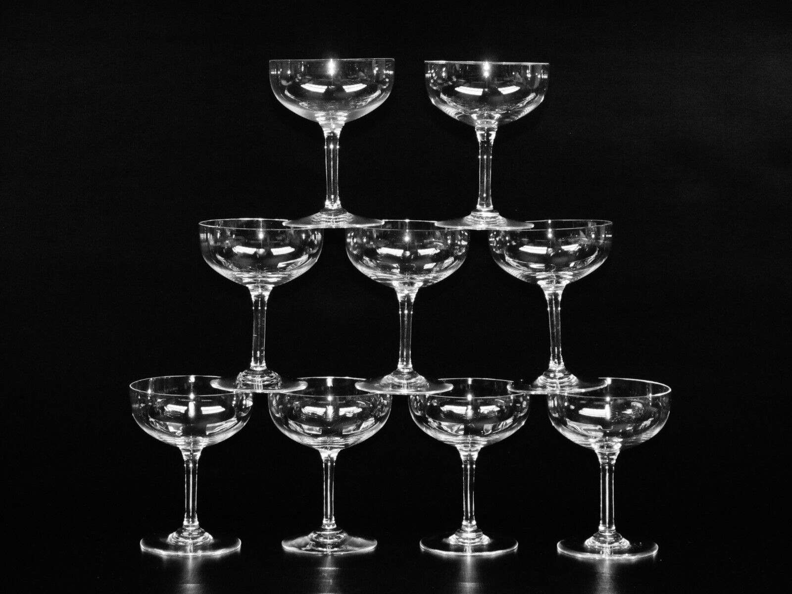 Set Of Nine Baccarat Crystal Perfection Champagne/ Dessert Glasses From France.