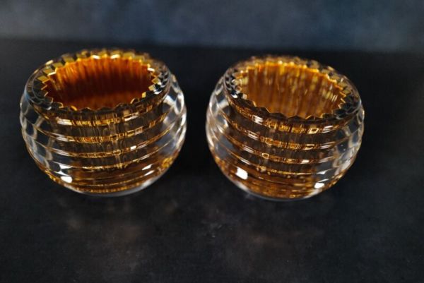 Baccarat crystal amber eye votive pair