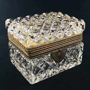 Baccarat Style Ormolu Jewelry Box Sugar Casket Cut Crystal and Gilt French