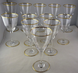 12 Baccarat Directoire Sherry Glasses Cut Stem Gold Rim