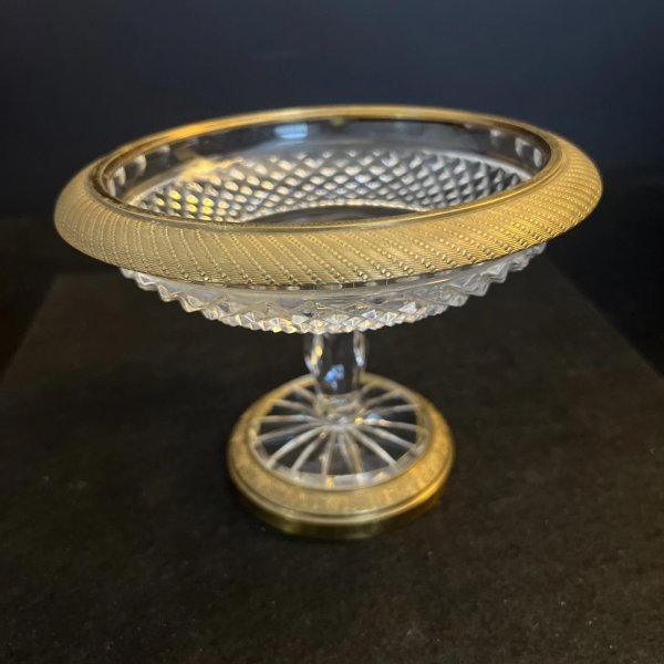 French Empire ormolu bronze cut glass Crystal Baccarat centerpiece Tazza Dish