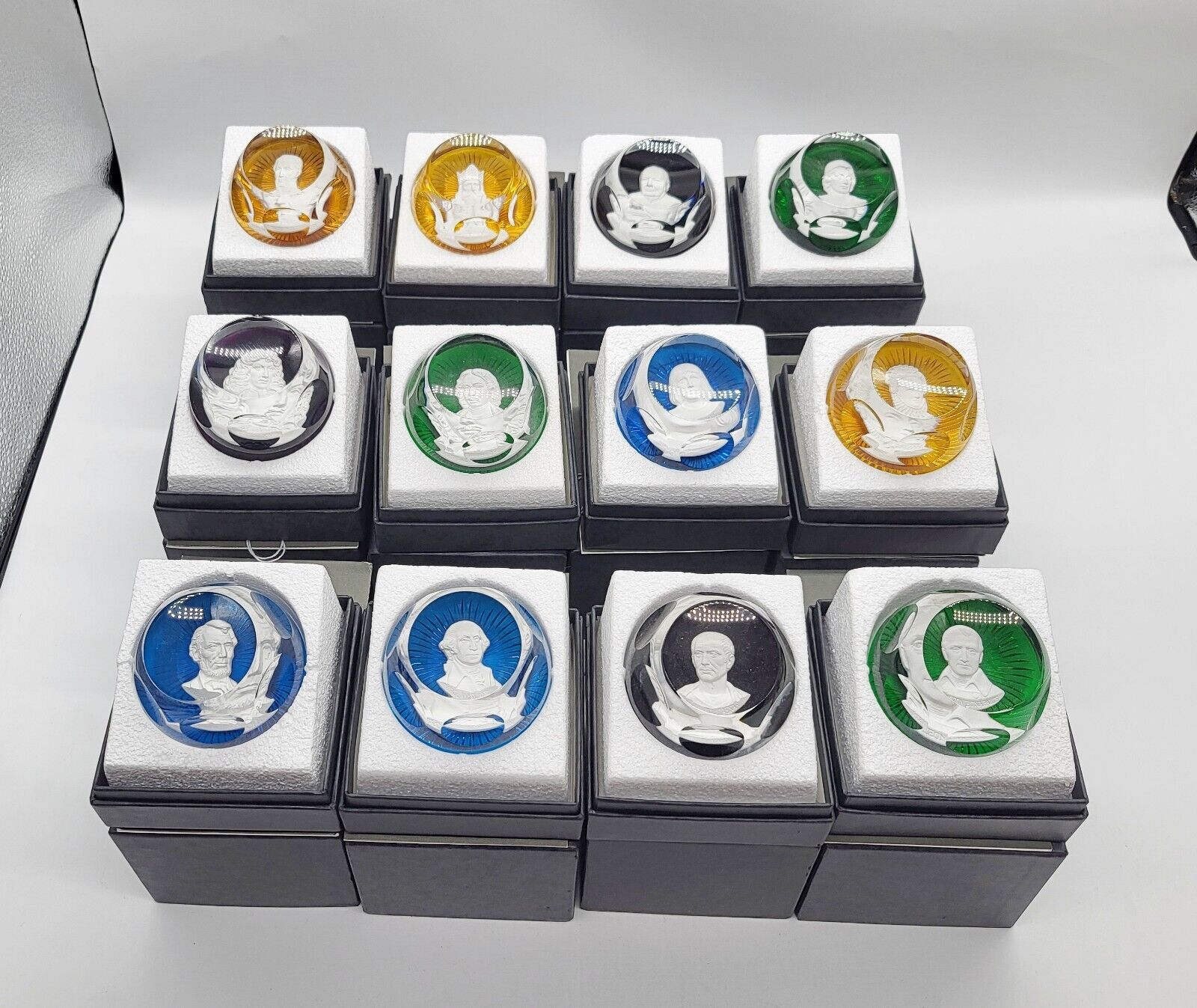 Franklin Mint Great Leaders of History, Baccarat Sulphide Paperweight set