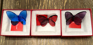 New in Box 3 Baccarat Lucky Butterflies Purple, Red & Blue