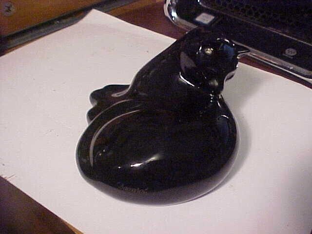 Vintage 4 1/2" BACCARAT France BLACK Crystal CURLED GROOMING KITTY CAT Figurine