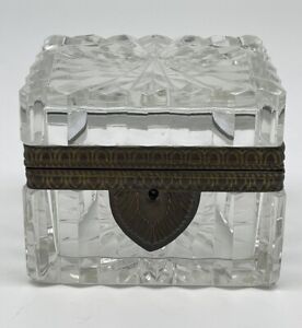 Antique Baccarat Style Gilt Ormolu Cut Crystal French Sugar Casket Jewelry Box