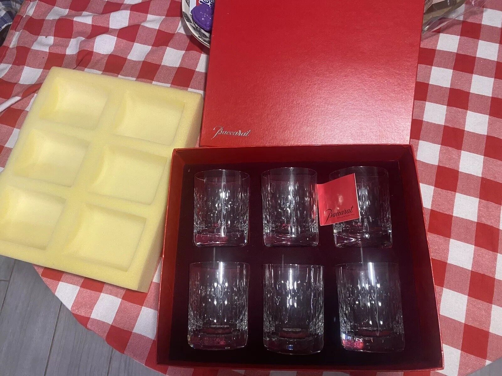 Set (6) Beautiful Vintage Baccarat Crystal Double Old Fashioned Glasses With Box