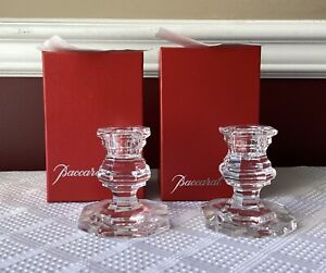 Pair of VTG Baccarat Regence Crystal Candleholders in Original Boxes, 3” x 3”