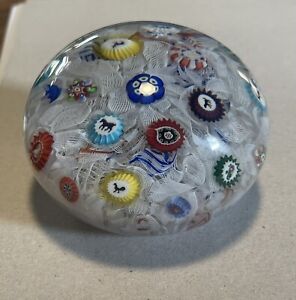 1848 Baccarat Concentric Millefiori & Gridel Silhouettes Paperweight 3 1/8”