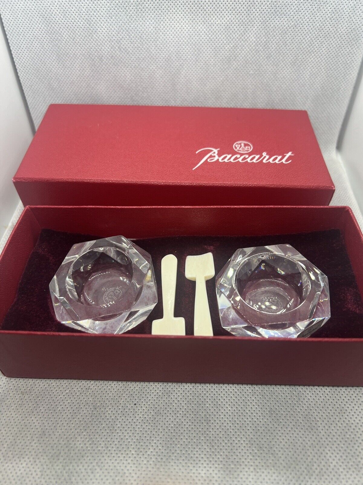 BACCARAT CRYSTAL CAMEL DIAMOND CUT SALT/CAVIAR CELLARS IN BOX Set Of 4